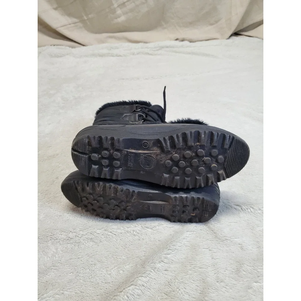 Sorel Black Puffer Fuzzy Snow Winter Boots Women 8 Casual Cozy Gorpcore Outdoor